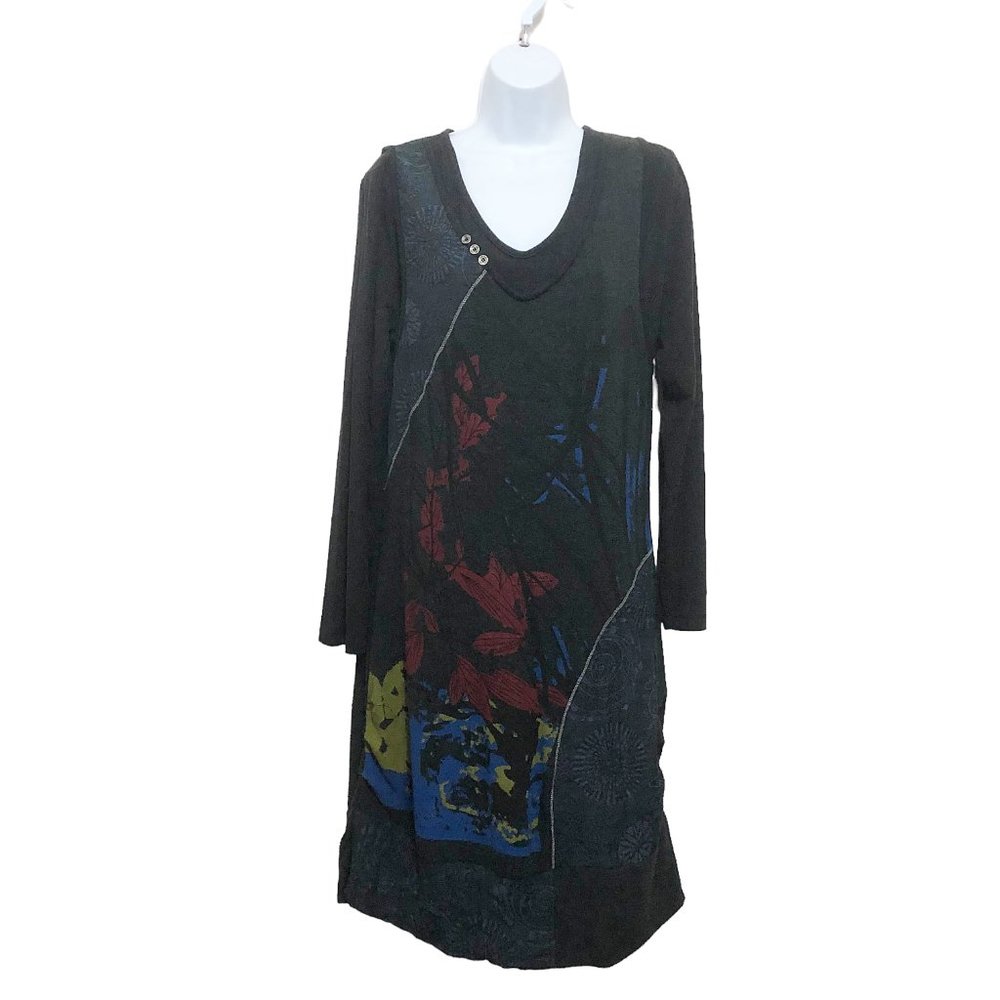 Dolcezza Artsy Grunge Stretchy Long Sleeve Lagenlook Dress